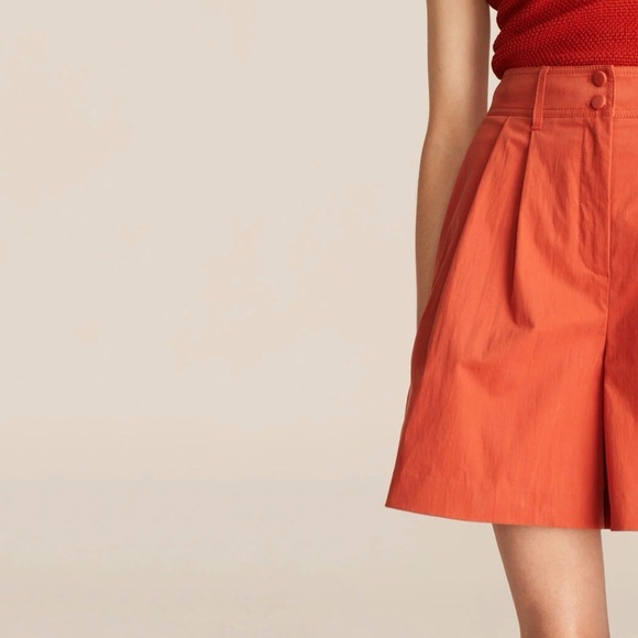NWT Rebecca Taylor High Waist Pleat Front Trouser Short Pomodoro Red Orange 2 - Picture 4 of 16